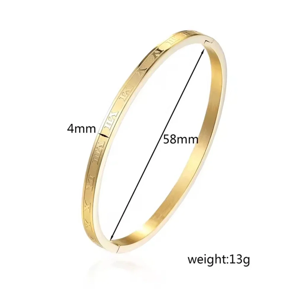 Gold Roman Numeral Bangle Bracelet Hinged Cuff 4mm Slim Minimalist Jewelry